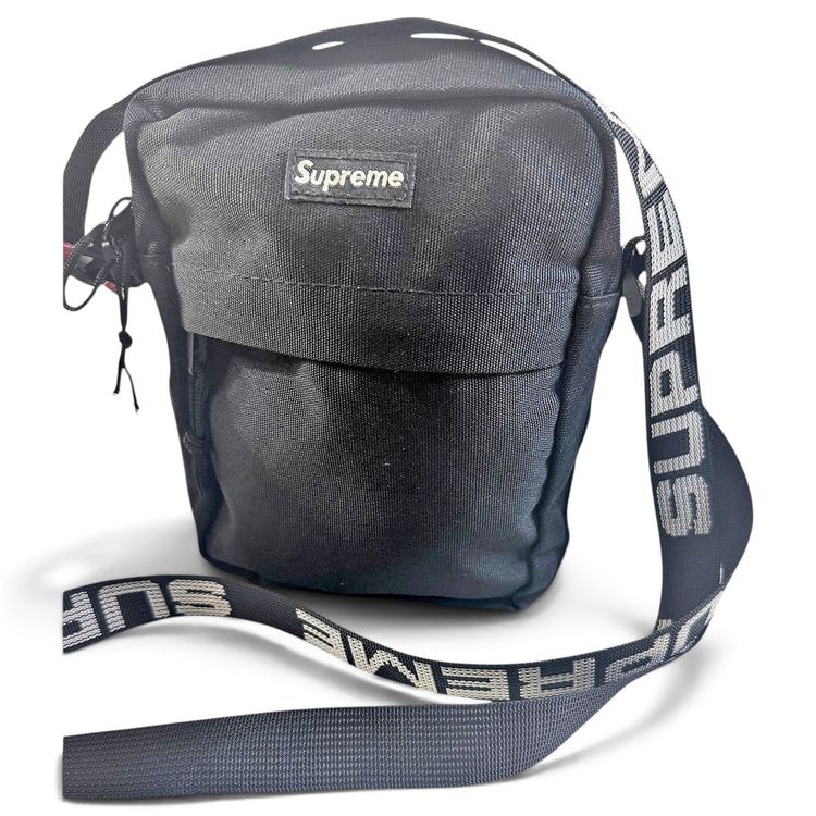 Black Supreme shoulder bag in Cordura canvas, with Supreme patch on the front image 1