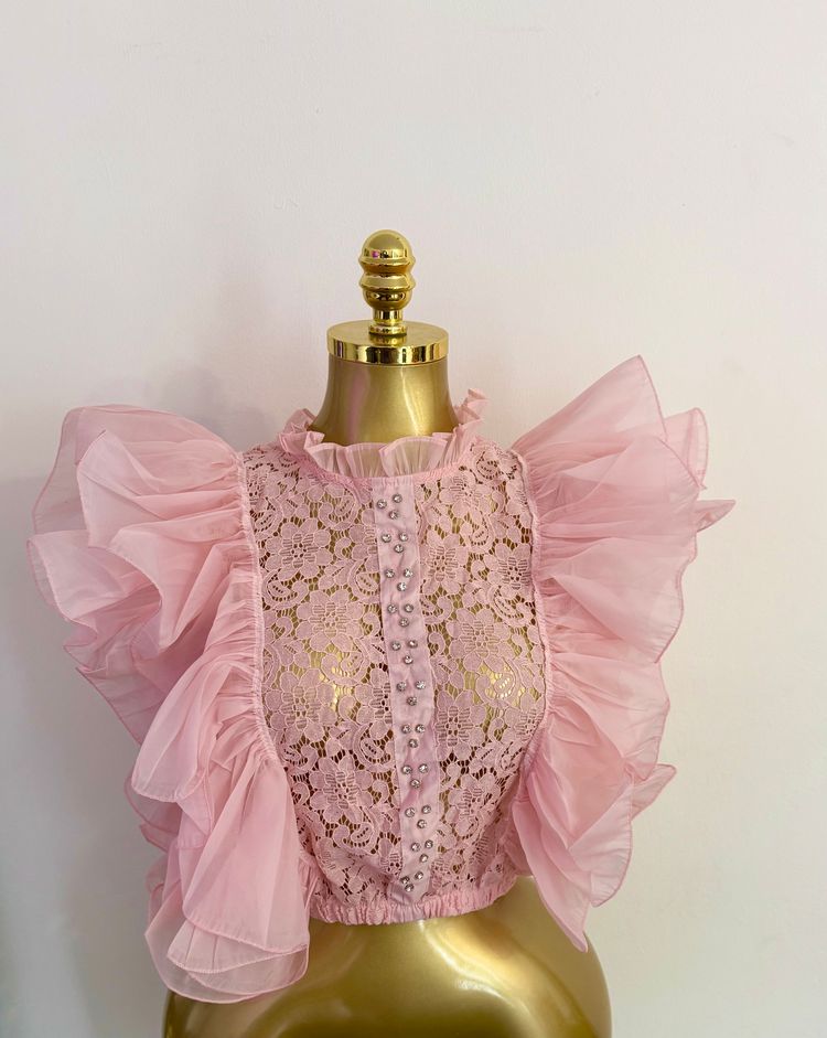 Lace Blouse With Ruffled Sleeves