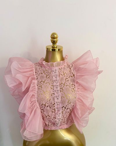 Lace Blouse With Ruffled Sleeves