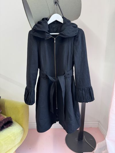 Black Hooded Coat With Belt