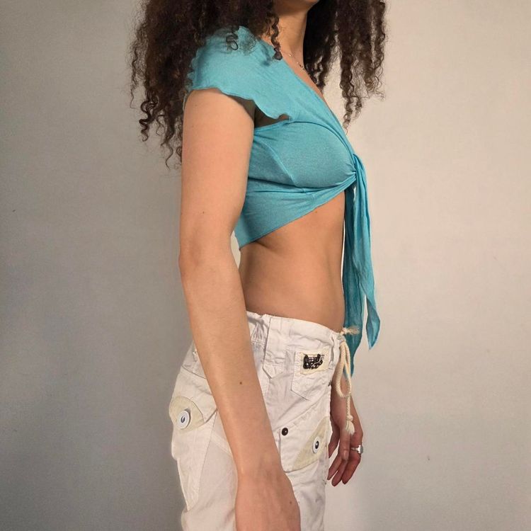 Turqouise blue Tie-Front Crop Top image 2