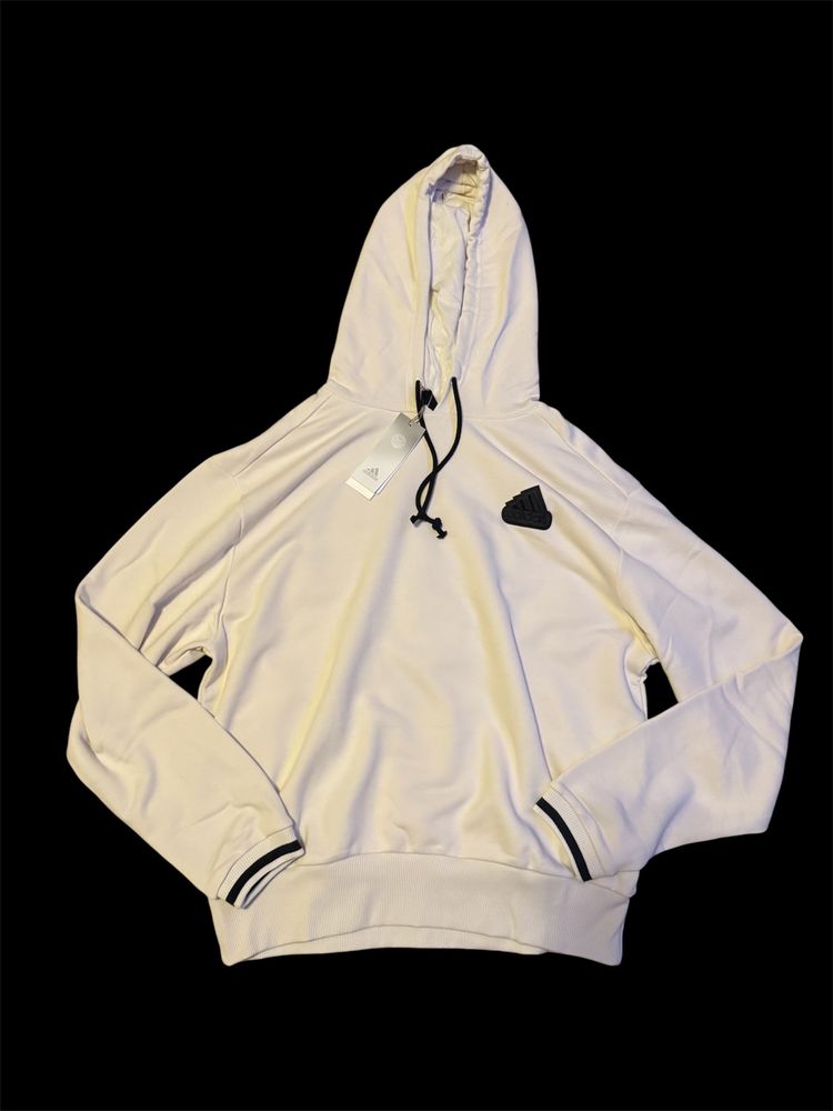 White Hoodie With Black Drawstrings