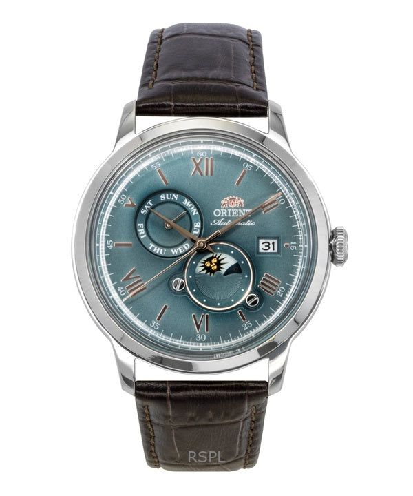 Orient Classic Sun and Moon Leather Strap Green Dial Automatic RA-AK0805E Men's Watch