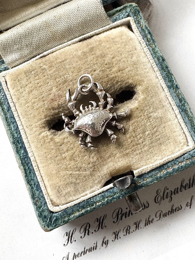 Vintage Horoscope Cancer Sterling Silver Crab Charm - 925 Silver Beach Crab Charm Gifting 