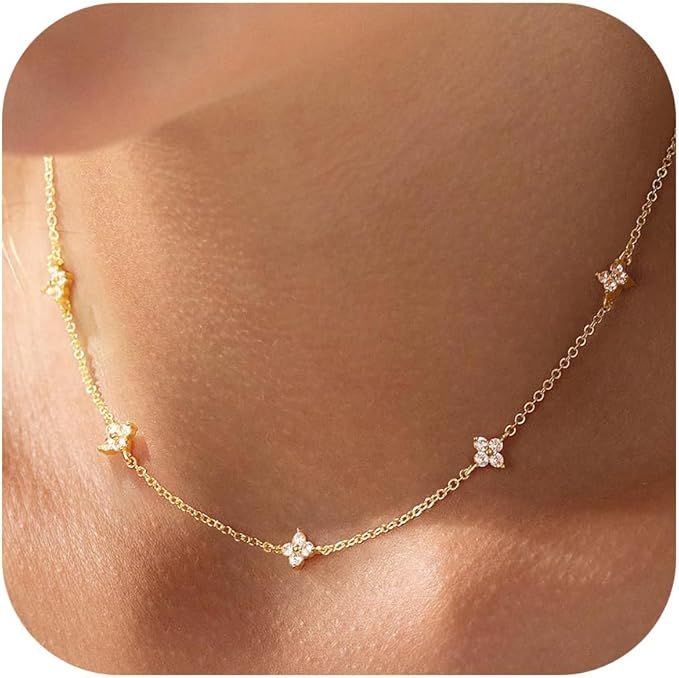 Diamond Supply Co. Kette Gold Silber 925 Damen 14k Vergoldet Halskette Damen Kleeblatt Herz Perlen Cubic Zirkonia Choker Ketten Wasserfest Charm Goldene Silberne Statement Kette Modeschmuck Geschenke product image