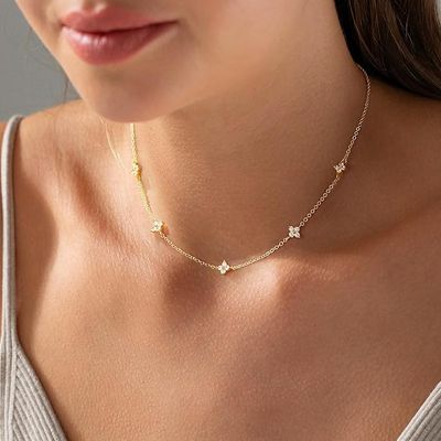 Kette Gold Silber 925 Damen 14k Vergoldet Halskette Damen Kleeblatt Herz Perlen Cubic Zirkonia Choker Ketten Wasserfest Charm Goldene Silberne Statement Kette Modeschmuck Geschenke 5