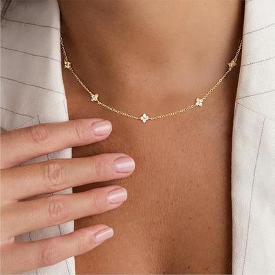 Kette Gold Silber 925 Damen 14k Vergoldet Halskette Damen Kleeblatt Herz Perlen Cubic Zirkonia Choker Ketten Wasserfest Charm Goldene Silberne Statement Kette Modeschmuck Geschenke 3
