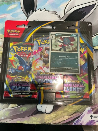***RIP ONLY***Pokémon Trading Card Game Mega Evolution Phantasmal Flames Booster Pack Set With Weavile Card