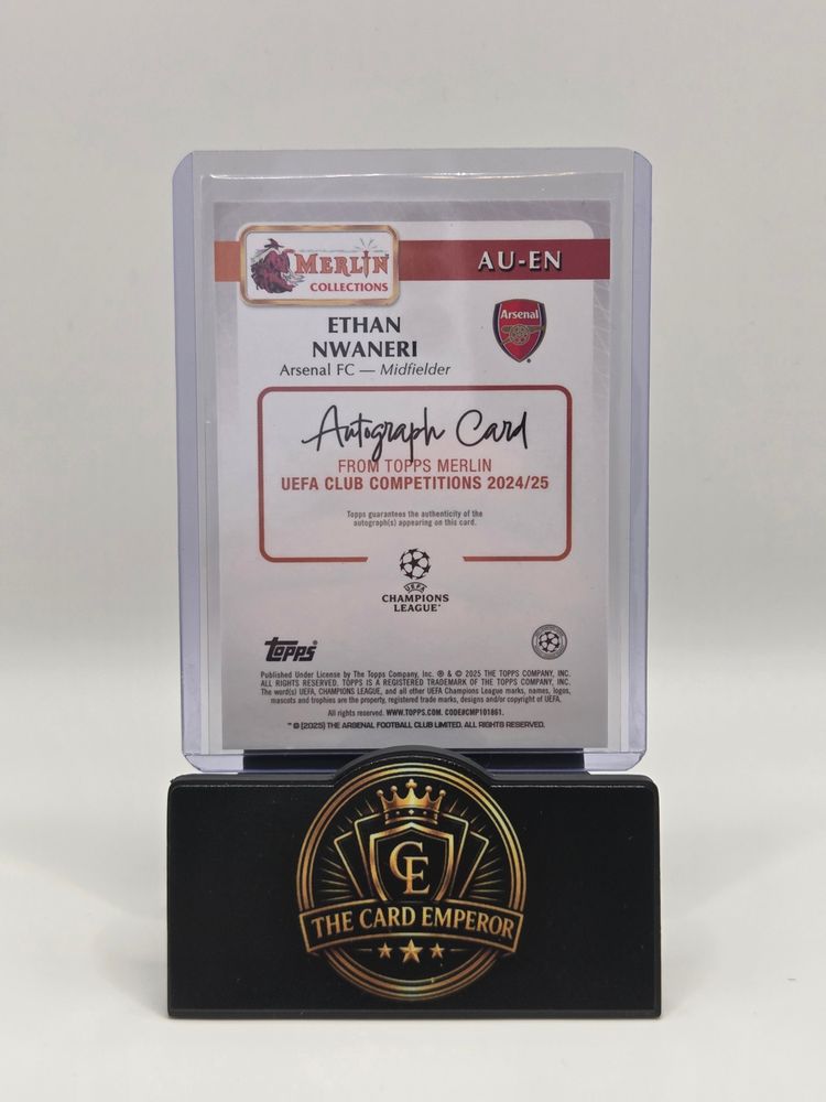 Ethan Nwaneri (Arsenal) 06/75 Autographed Card Topps Merlin Chrome 2024-2025 image 2