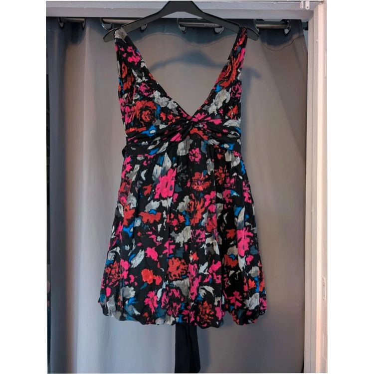 Immagine di Rise Black Floral Abstract Balloon Hem Dress UK 12 Indie Whimsigoth 1