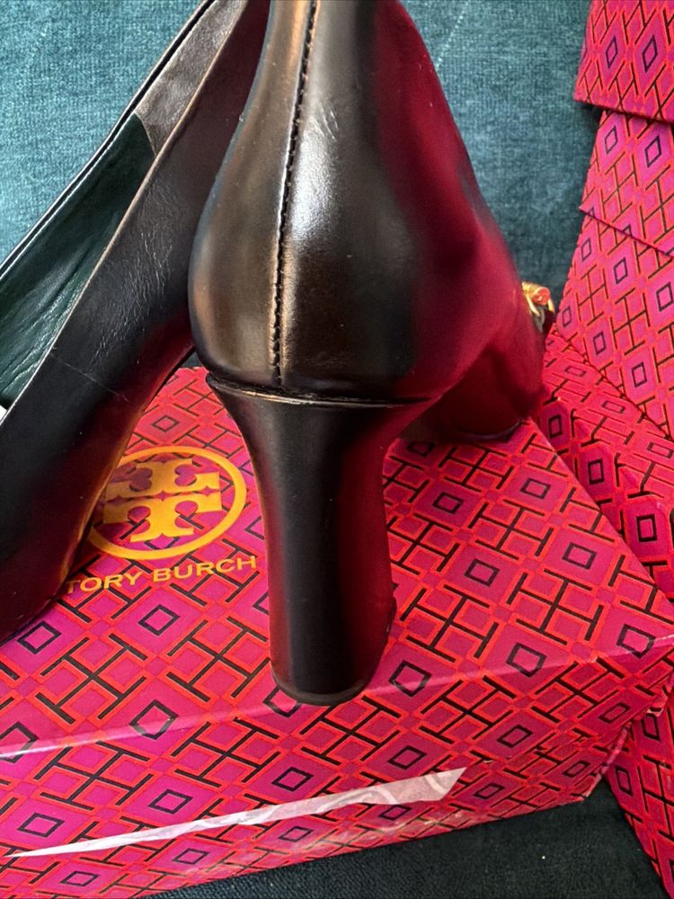Tory Burch Jessa Pump 90mm Goat Leather Black Block Heel Horse Head Uk 5.5 BNIB image 3