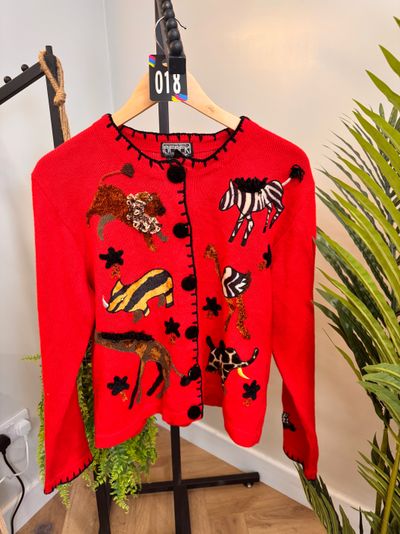 18 Berek Red Cardigan With Animal Embroidery