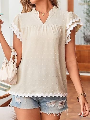 Immagine di Beige Short Sleeve Blouse With Ruffled Edges 3