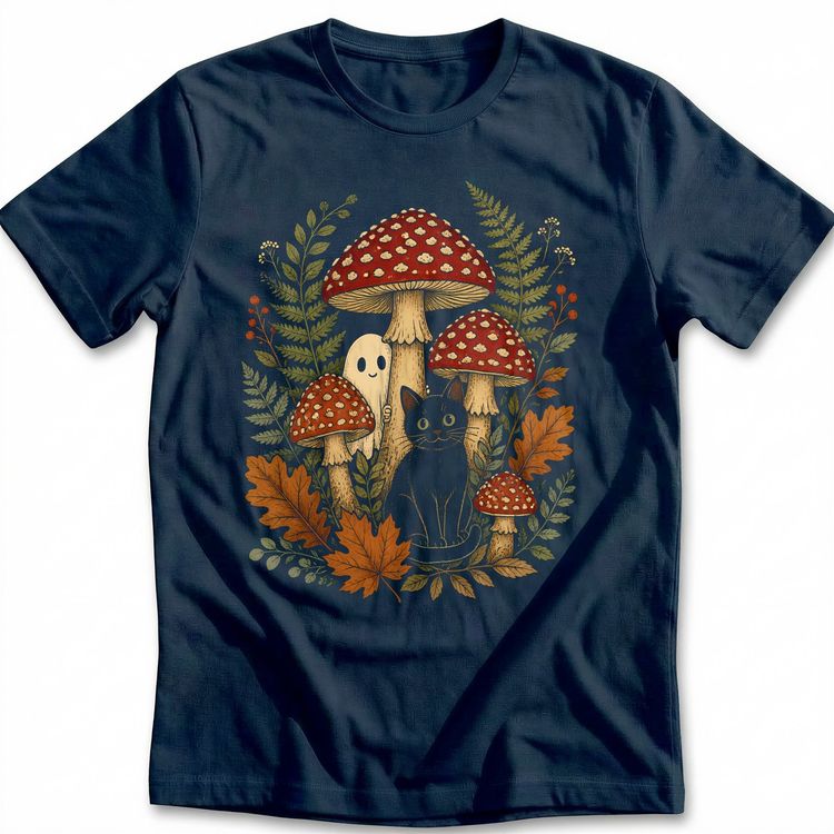 Mushroom Ghost Cat T-Shirt US image 1
