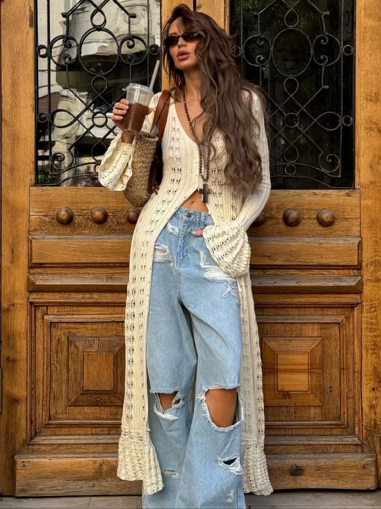 Cream Knit Long Cardigan  High-end handmade customization image 2