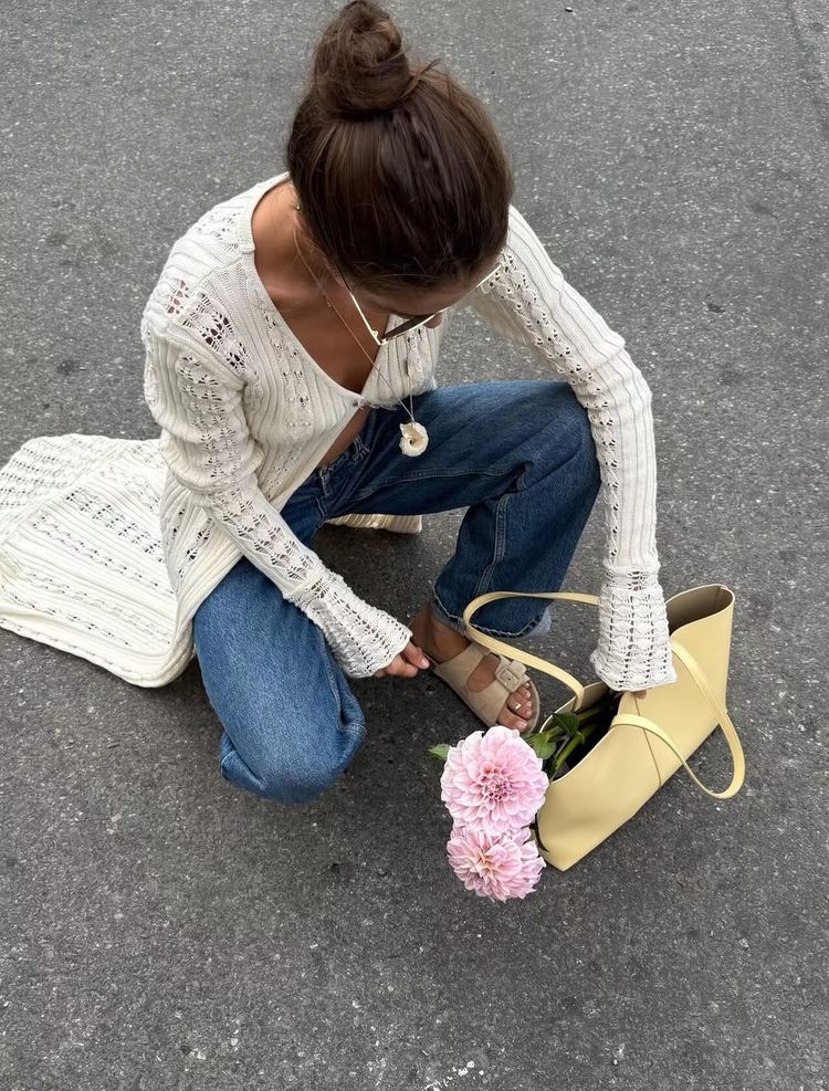 Cream Knit Long Cardigan  High-end handmade customization image 5