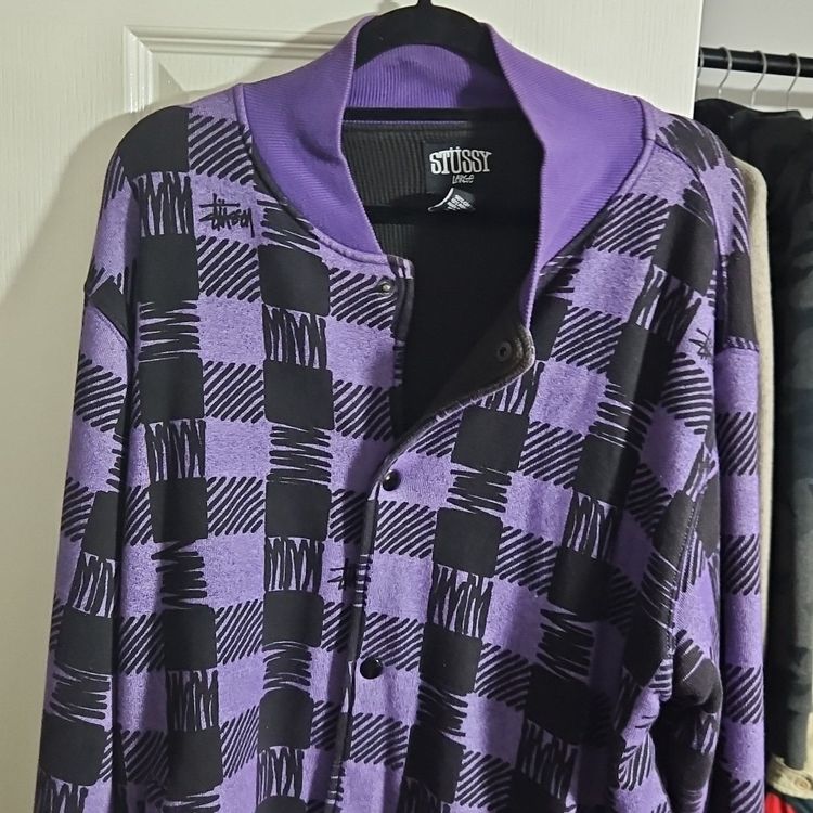 Stussy Purple And Black Checkered Jacket