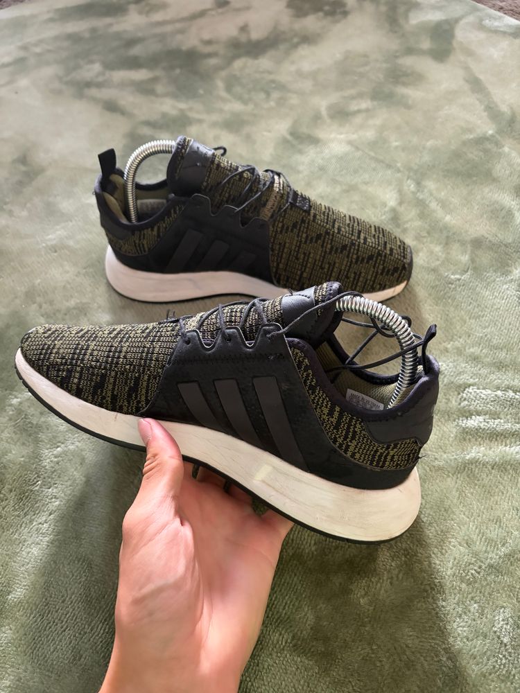Genuine Adidas X_PLR trainers in olive green and black knit.