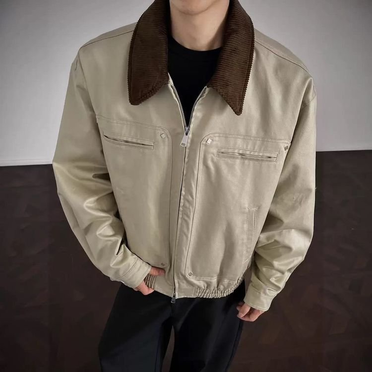 Beige Jacket With Brown Collar
