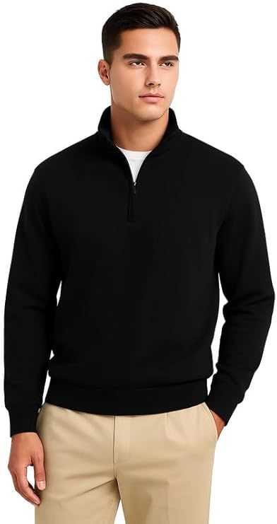 black quarter-zip sweater