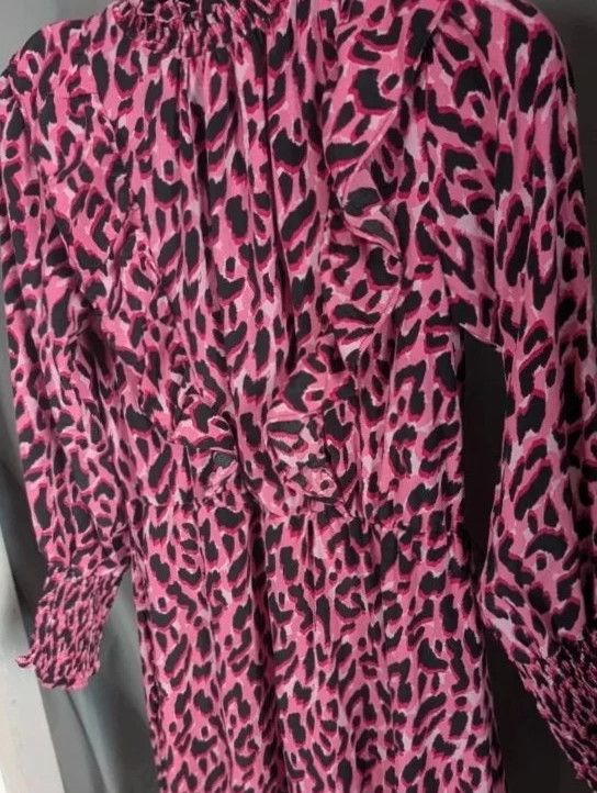 Savida Dunnes Pink Black Leopard Print Ruffle Mini Dress S UK 10 imagen 10