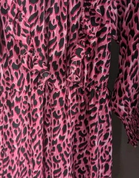 Savida Dunnes Pink Black Leopard Print Ruffle Mini Dress S UK 10 imagen 9