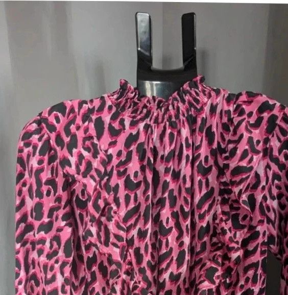 Savida Dunnes Pink Black Leopard Print Ruffle Mini Dress S UK 10 imagen 8