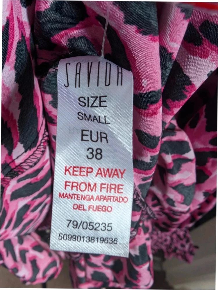 Savida Dunnes Pink Black Leopard Print Ruffle Mini Dress S UK 10 imagen 3