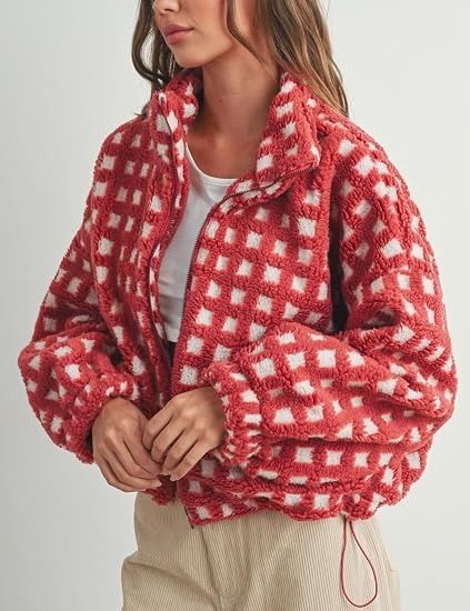 Red And White Checkered Fleece Jacket image 1