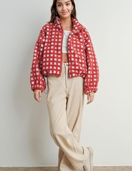 Immagine di Red And White Checkered Fleece Jacket 2