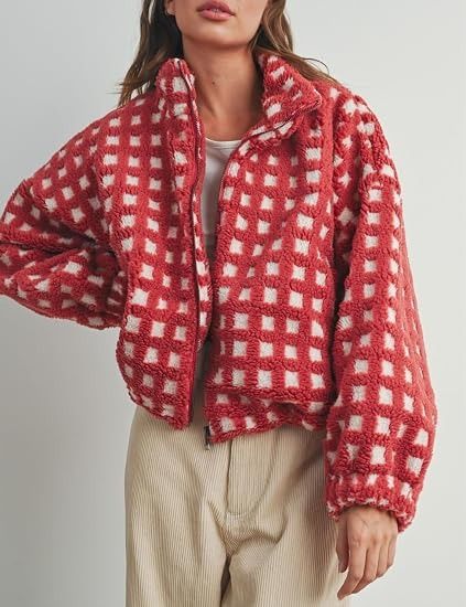 Immagine di Red And White Checkered Fleece Jacket 3