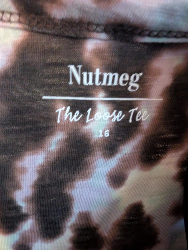 Nutmeg Loose Tee Leopard Tie Dye V Neck T Shirt Brown Blue Size 16 image 5