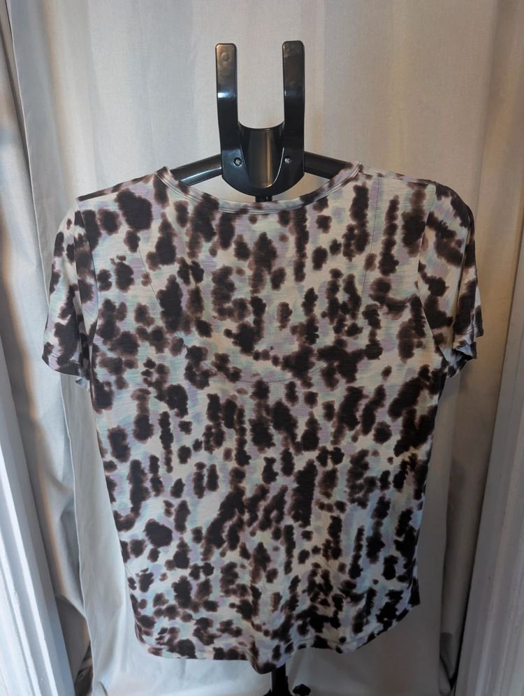 Nutmeg Loose Tee Leopard Tie Dye V Neck T Shirt Brown Blue Size 16 image 6