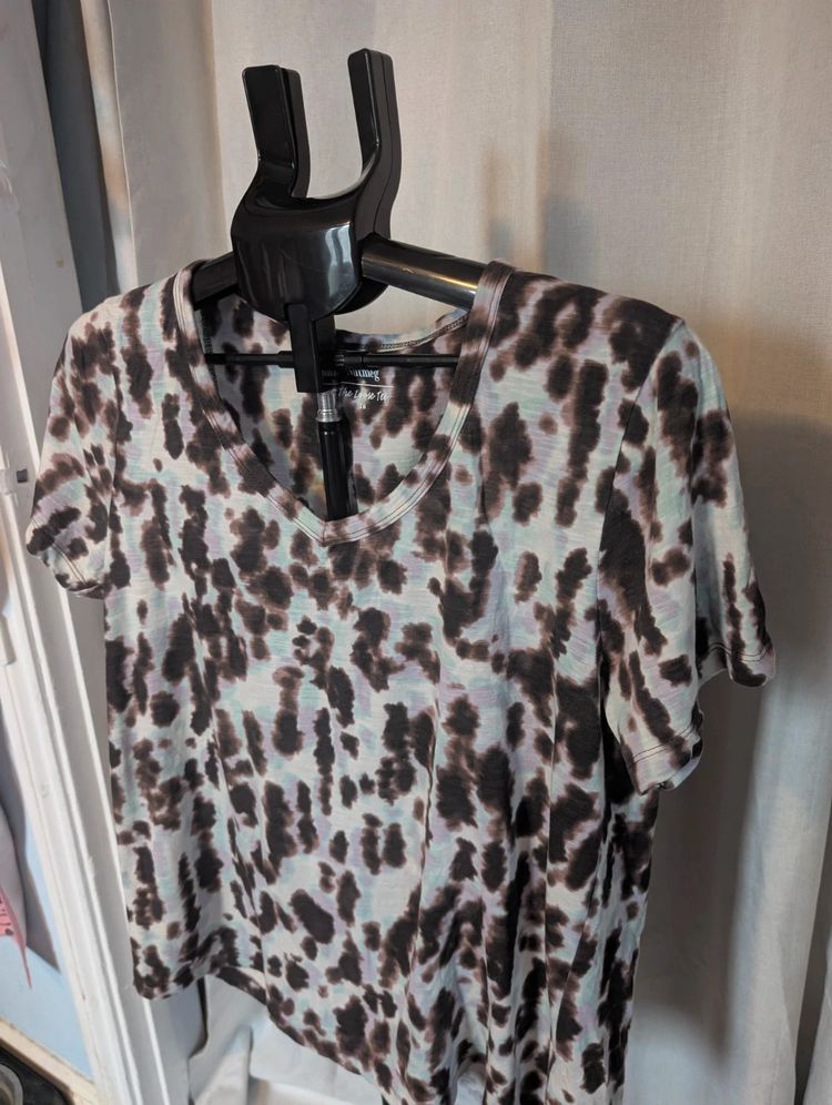 Nutmeg Loose Tee Leopard Tie Dye V Neck T Shirt Brown Blue Size 16 image 4