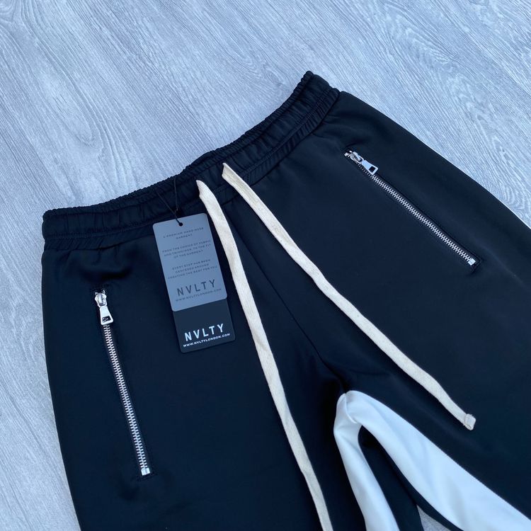NVLTY Panelled Track Shorts - Black/White 2