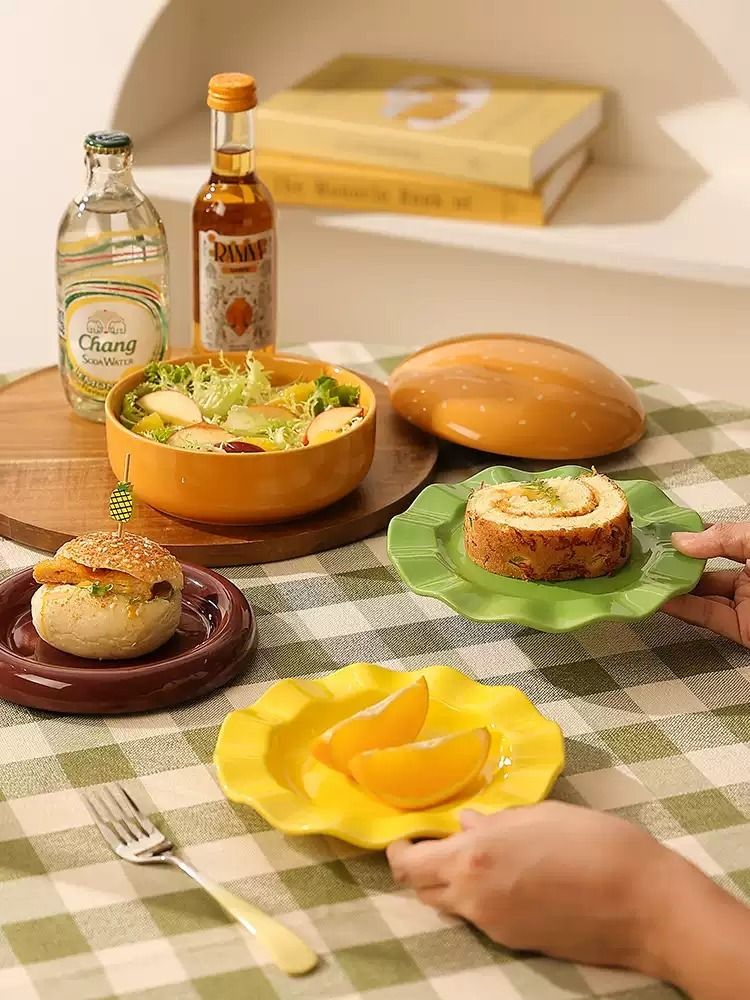 Aurahouse Hamburger-Shaped Ceramic Bowl Set image 2