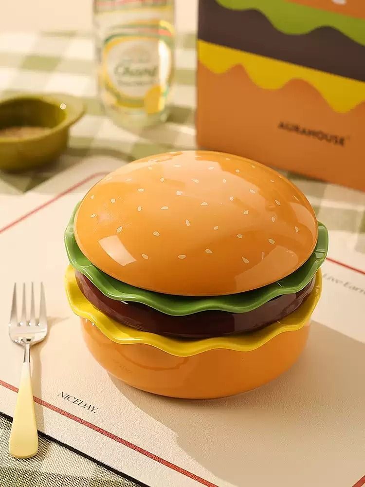Aurahouse Hamburger-Shaped Ceramic Bowl Set image 4