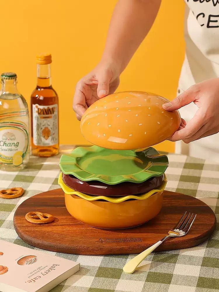 Aurahouse Hamburger-Shaped Ceramic Bowl Set image 1