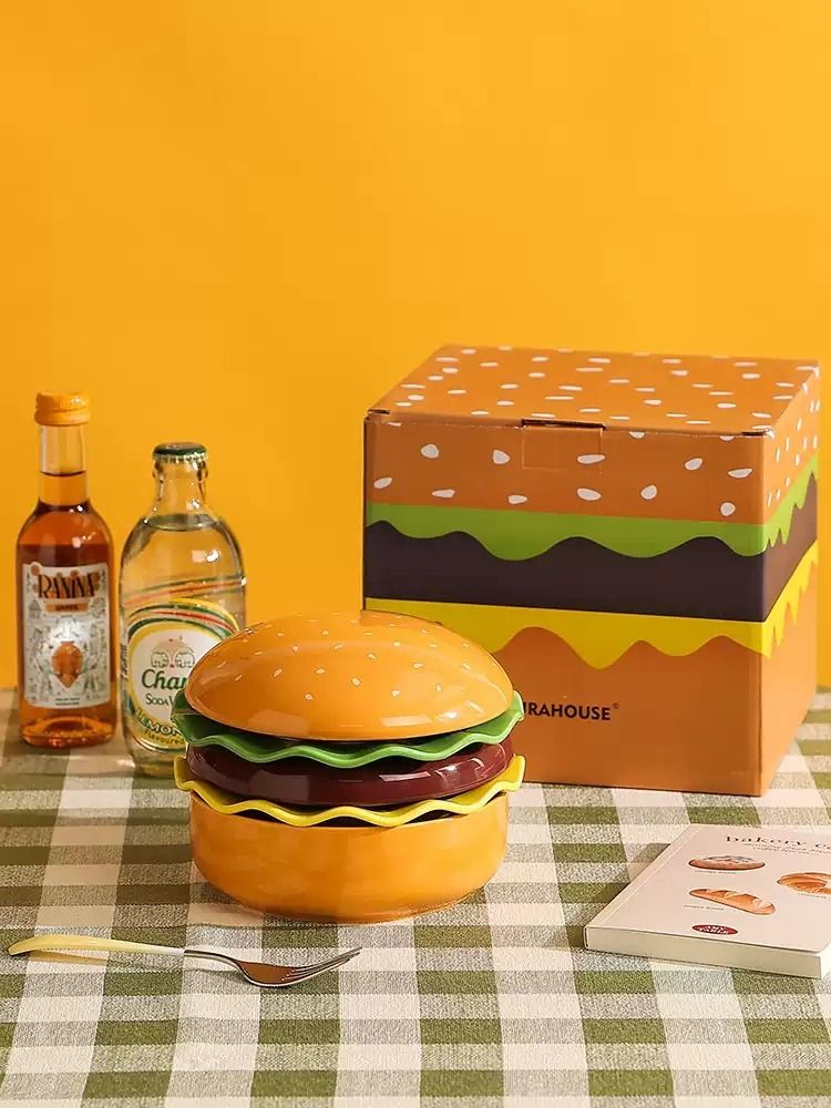 Aurahouse Hamburger-Shaped Ceramic Bowl Set image 3