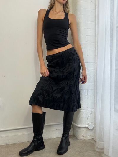 Black Textured Midi Skirt