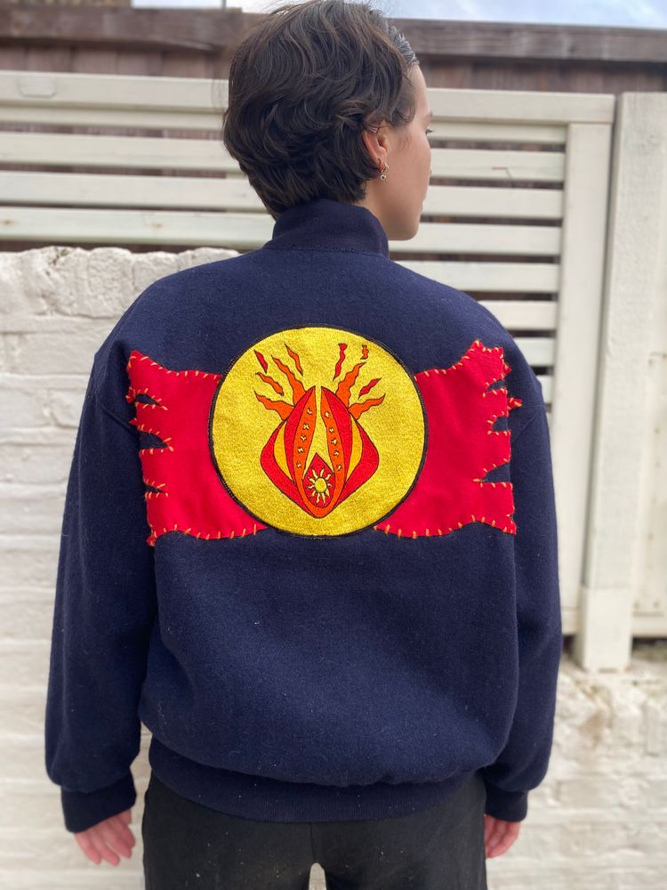 Unknown Embroidered Flame Wool Bomber Jacket product image