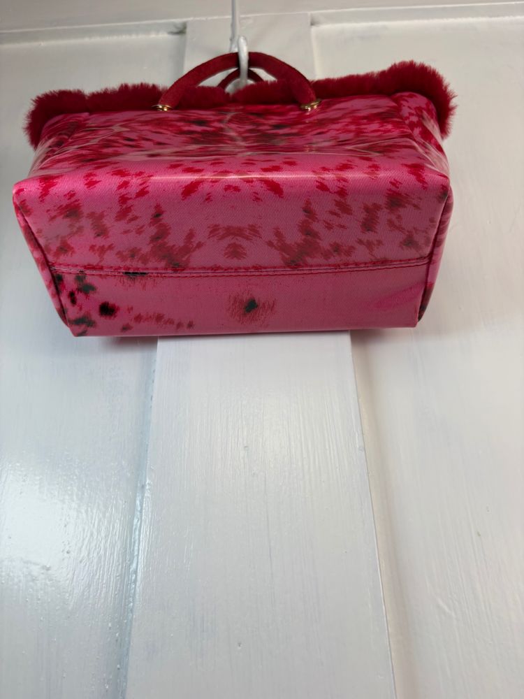 Vintage 2001 Roberto Cavalli Red Fur-Trimmed hand Bag image 3