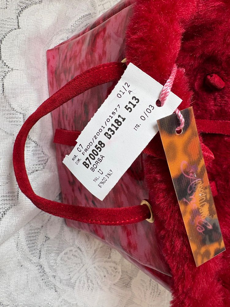 Vintage 2001 Roberto Cavalli Red Fur-Trimmed hand Bag image 6