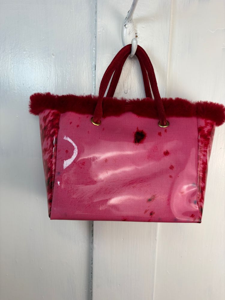 Vintage 2001 Roberto Cavalli Red Fur-Trimmed hand Bag image 2