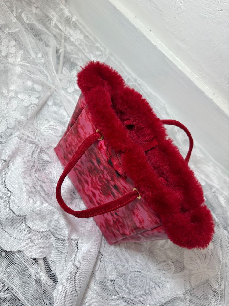 Vintage 2001 Roberto Cavalli Red Fur-Trimmed hand Bag image 4