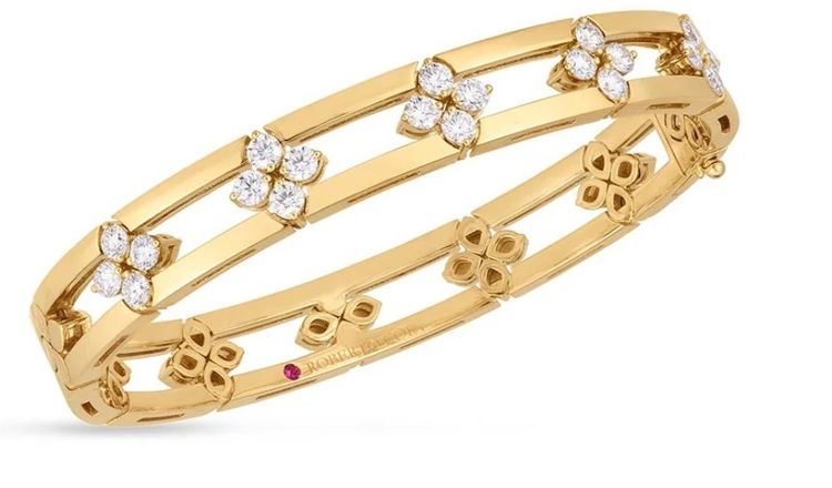 Gold Bracelet With Diamond Flower Motifs