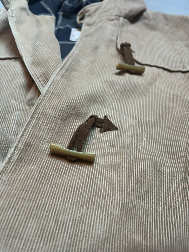Thomas Burberry Beige Corduroy Toggle Coat With Hood obraz 3