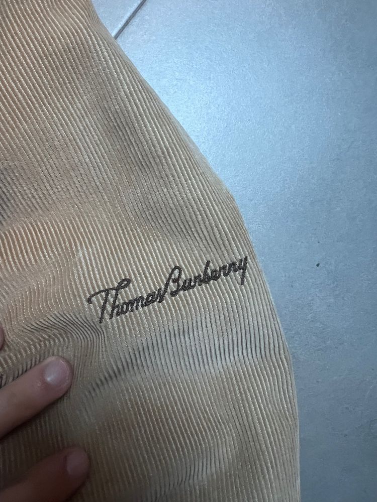 Thomas Burberry Beige Corduroy Toggle Coat With Hood obraz 4