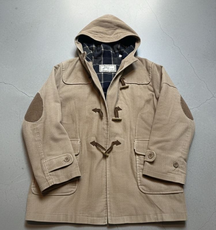 Thomas Burberry Beige Corduroy Toggle Coat With Hood