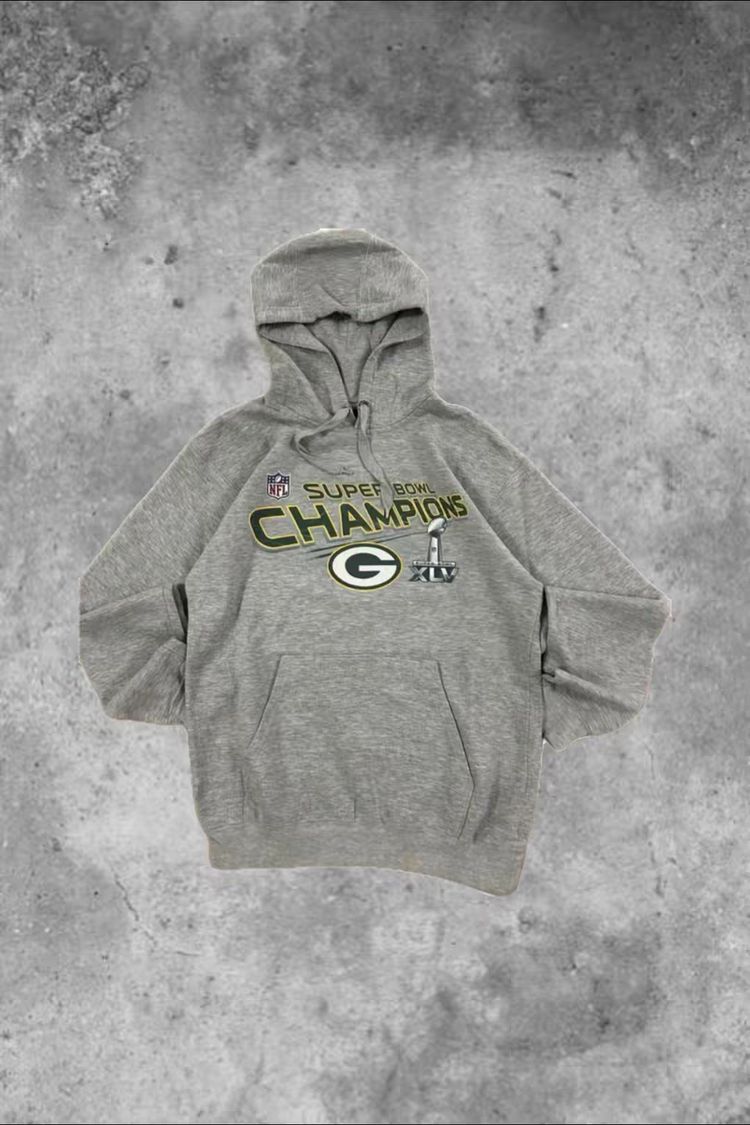 Green Bay Packers grey hoodie with Green Bay Packers Super Bowl XLV Champions print product image